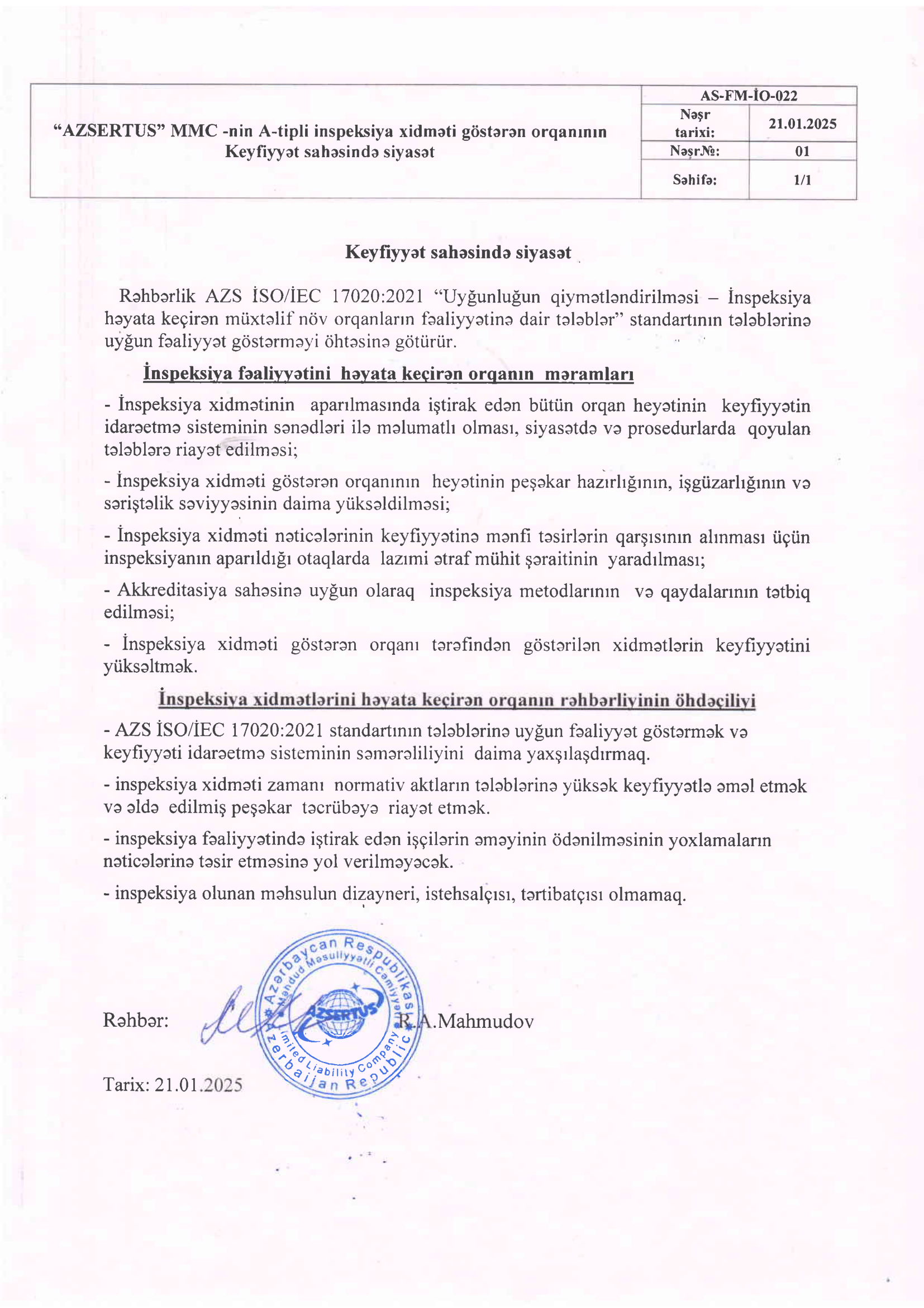 Keyfiyyət Sahəsində Siyasət